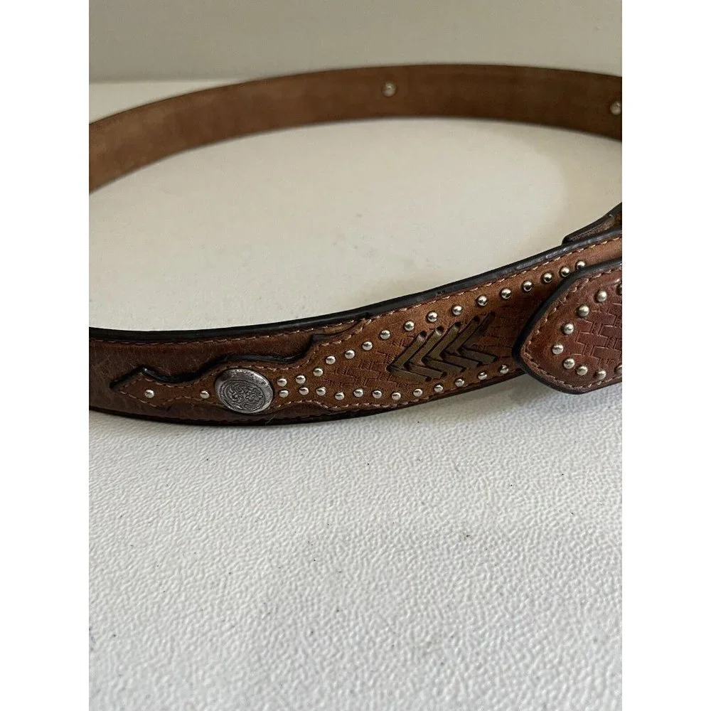 Nocona Belt Western Brown Leather Men Size 40 Embellished Basket Weave